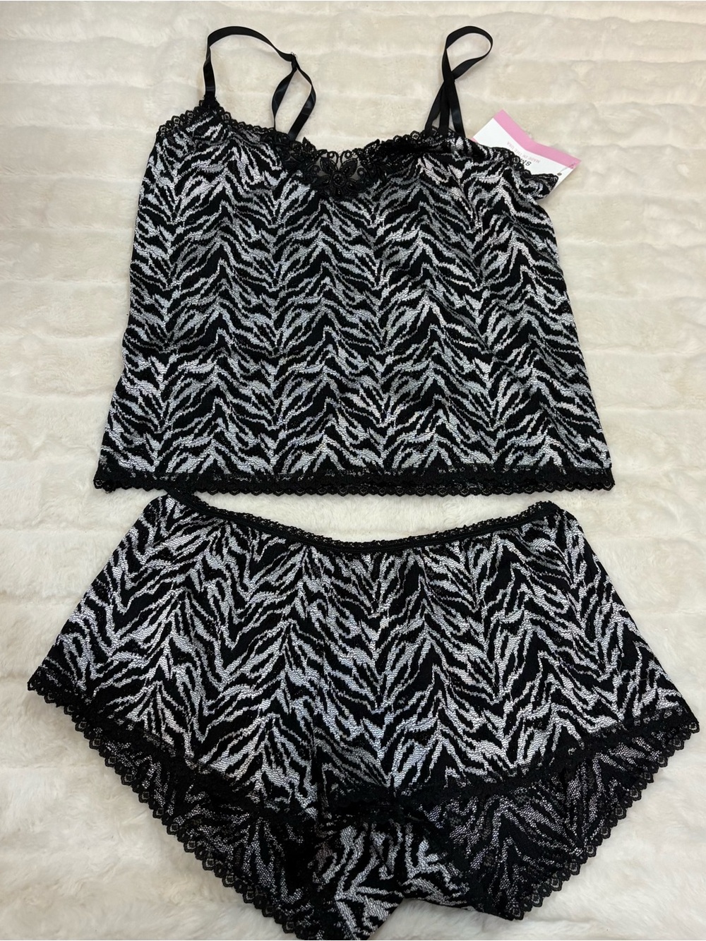 Black & White Zebra Lace Cami and Shorts Sleep Set